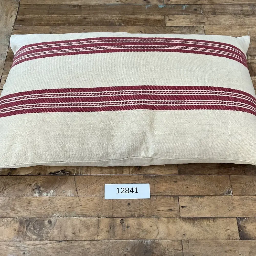 Pottery Barn Linen Blend Throw Pillow 16 x 26 in 100% Cotton Filled Red Striped